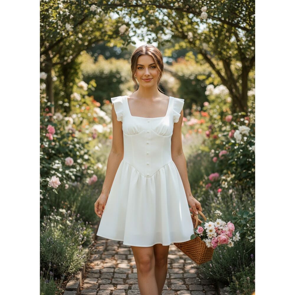 Amanda Uprichard Corset Ruffle Strap Mini Dress White On Sale 70% off $246